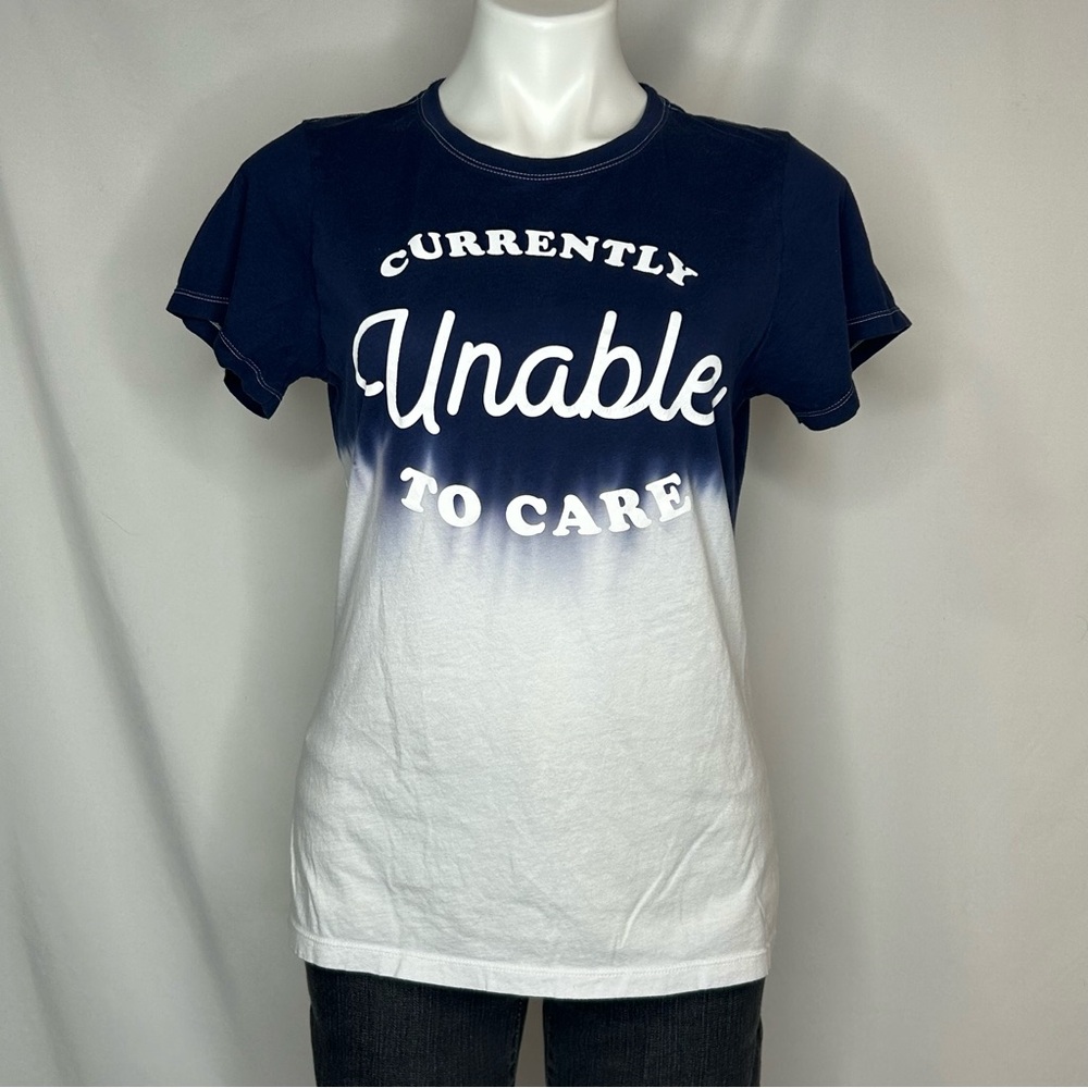 Graphic Tee - Cold Crush “Currently Unable to Care” Blue & White Ombré, Large